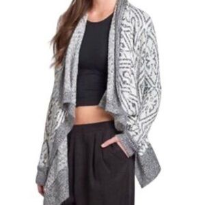 Abercrombie & Fitch Waterfall Open Front Wrap Cardigan Wool Blend Gray White